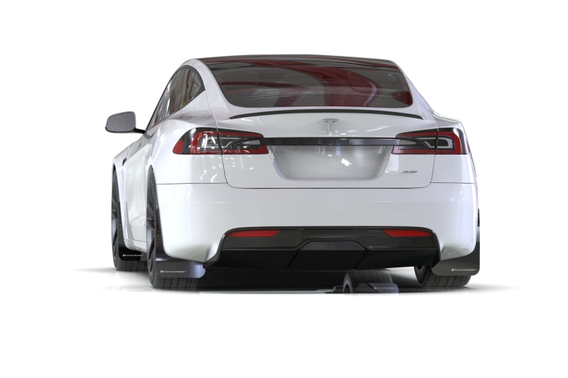 Tesla Model S Mud Flaps - Rally Armor - UR Blk Flap/Rd Logo - Black - `21-`25